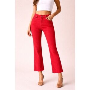 Pistola Lennon Seamed Jeans Rouge Red High Rise Crop Boot SZ 27 NEW Frayed Hem
